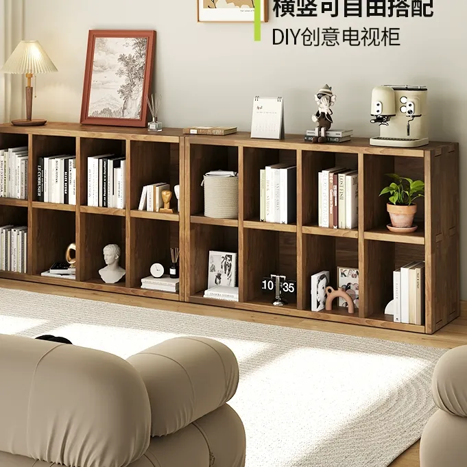 柜子客厅靠墙家用书柜置物架实木收纳柜自由组合格子柜多层储物柜