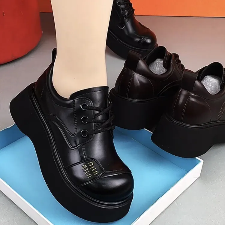 爆款乐福鞋2025春季新款圆头英伦风皮鞋小个子厚底增高系带单鞋子