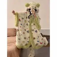 【蜡笔】冬款斗篷带袖子毛绒加厚睡衣可外穿韩版网红时尚宽松显瘦