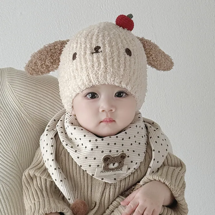 宝宝围巾秋冬季韩版婴儿小熊三角巾秋天男童圆点女孩保暖防风围脖