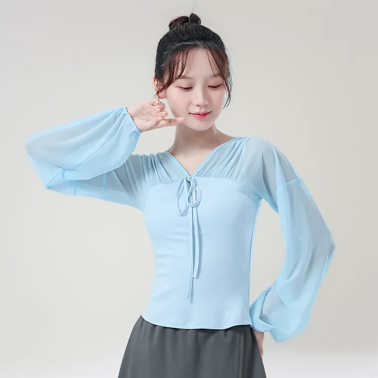 古典舞蹈服女新款身韵网纱拼接上衣中国舞民族舞蹈服装形体练功服