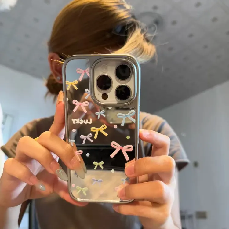 镜面蝴蝶结适用苹果17手机壳iPhone16Pro/12/15Pro女/14proMax