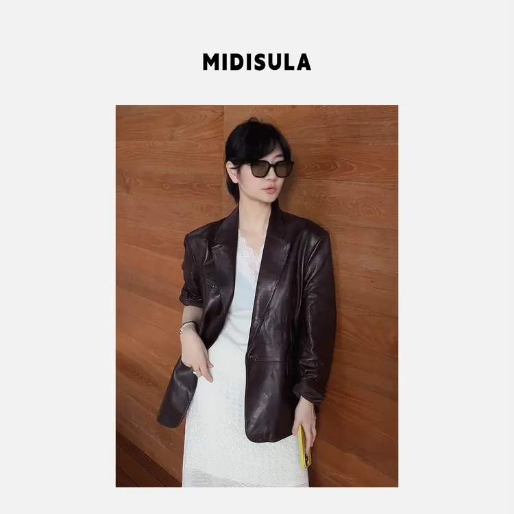 【H.MDSL】新款韩系高级气质翻领宽松显瘦绵羊皮开叉西装外套#0072