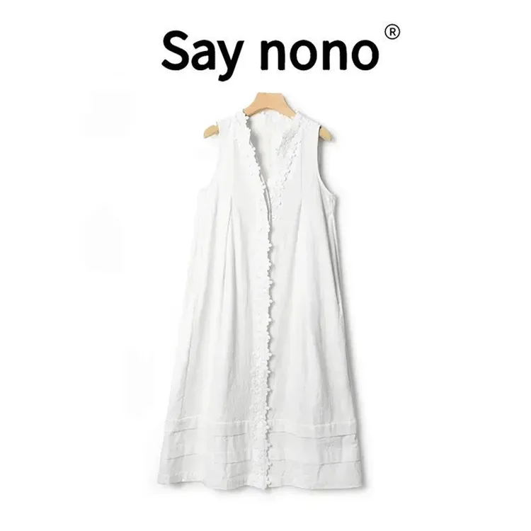 懒猫nonolSaynono手工立体定位钩花V领无袖连衣裙LSQ2608