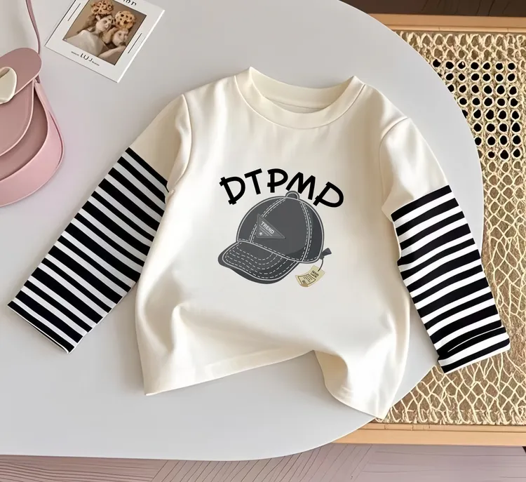 100纯棉打底衫儿童宝宝2025爆款帅气秋季男童条纹宝宝长袖打底衫