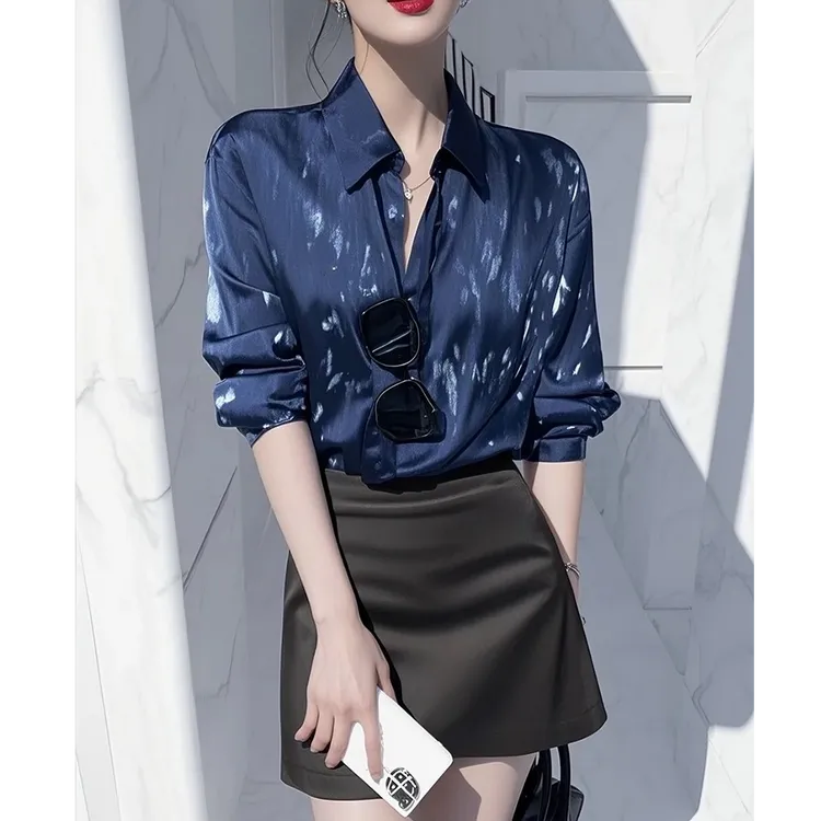 衬衣女款2025新款爆款高级感轻奢减龄洋气绝美法式蓝色衬衫套装春