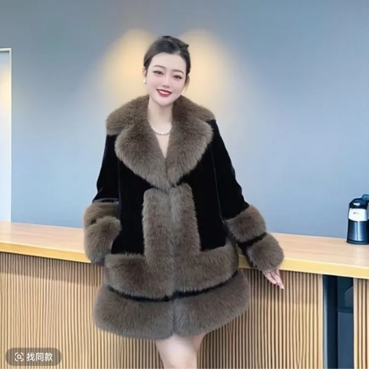 23806韩版大毛领女士冬季加厚毛毛外套轻奢网红皮毛一体