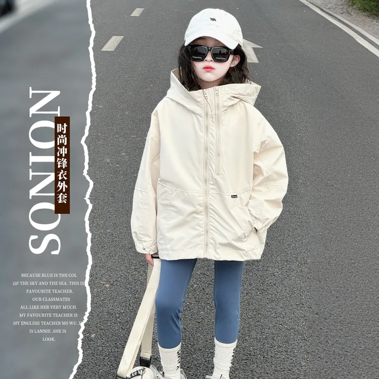 2025春秋新款女童冲锋衣外套中大童拉链衫休闲连帽上衣防风秋季