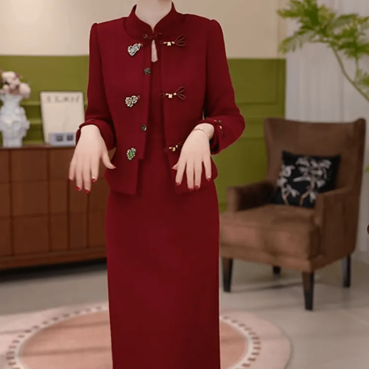  C332【外套+连衣裙】2025冬季新款时尚优雅气质显瘦高级感套装裙