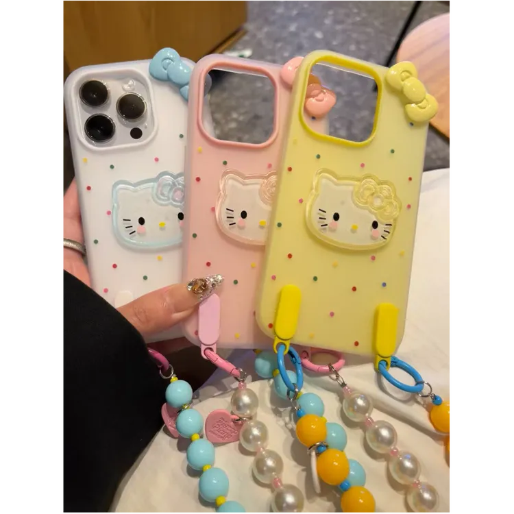 诚星泽肤感波点KT猫适用苹果16PRO手机壳iPhone15手链14/13/12/11