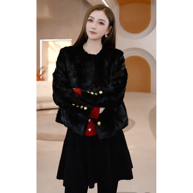 COCO BECCI【黑金秀场】水貂毛皮羊皮小香风皮草外套CFJJD300352
