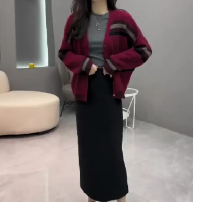 2024春季新款时尚女装网红潮流气质靓丽开衫外套半身裙叶子XS2