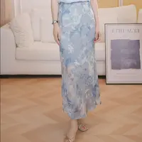 半身裙修身高腰成人中国风不褪色印花极简风夏季显瘦蓝色JL5223