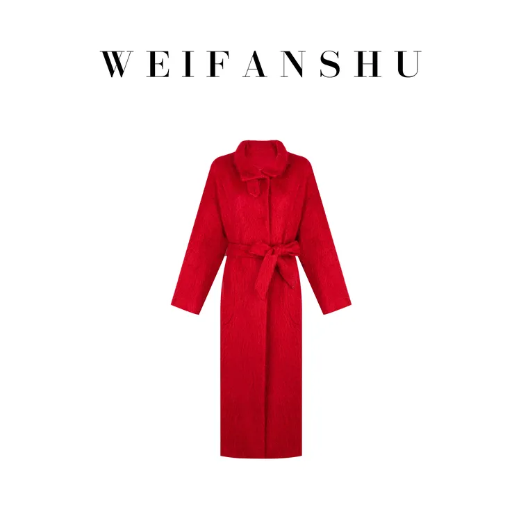 WEIFANSHU/魏凡舒【暗涌热度】羊绒羊毛混纺立领浴袍款大衣外套