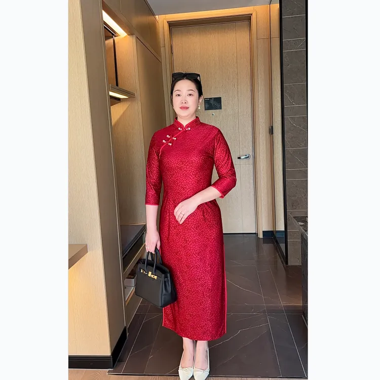 2025秋国风刺绣旗袍套装裙喜婆婆婚宴装新中式结婚妈妈礼服连衣裙