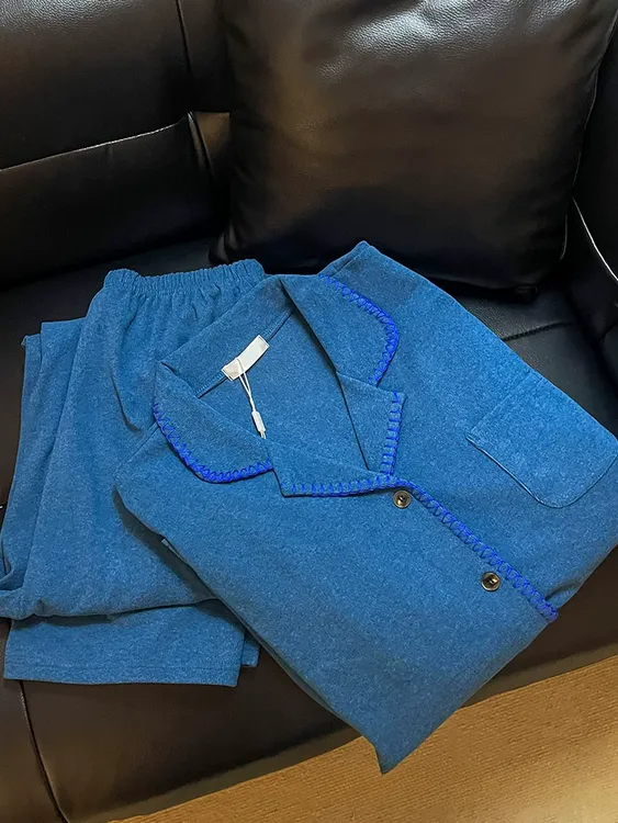 双面德绒睡衣女秋冬2024新款韩系显白蓝色高级感保暖大码家居套装