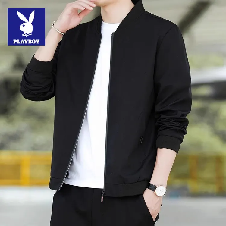 花花公子商务行政夹克男春秋季休闲宽松百搭立领免烫外套2025新款