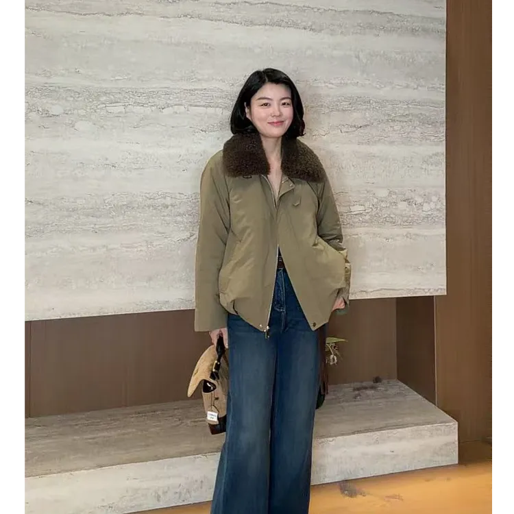 TANTAN 时尚气质宽松毛领短款秋冬棉服外套3474