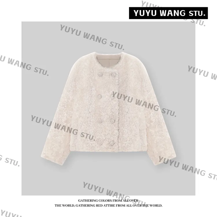 YUYU WANG【冬悦】小香风羊毛皮草外套女短款小个子皮毛一体大衣