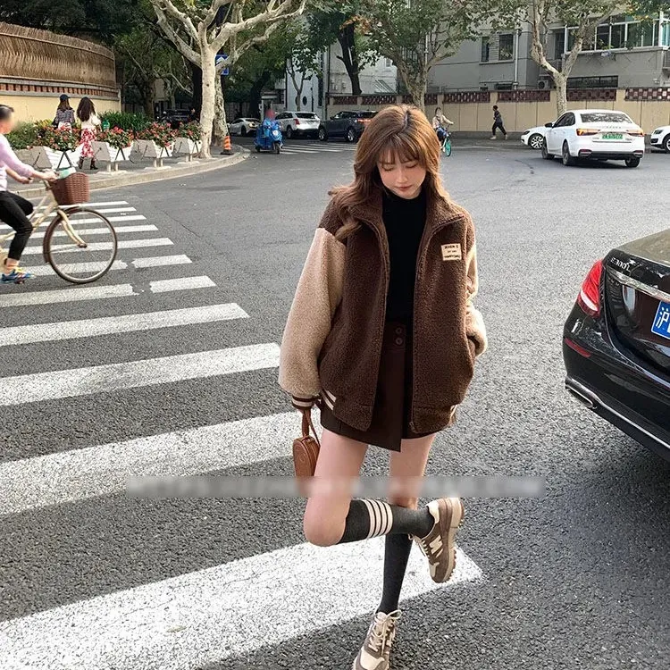 女装拼接撞色小个子宽松秋冬外套卫衣女款爆款2025新款可外穿精致