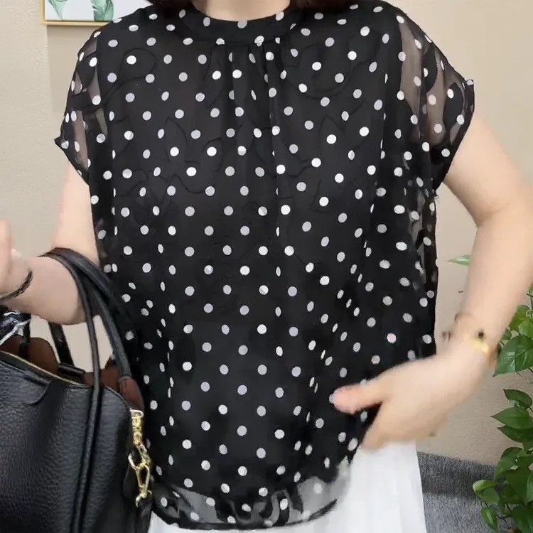 2025夏季新款洋气百搭减龄圆点减龄显瘦女宽松波点短袖衬衫上衣