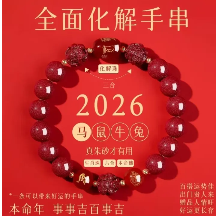 含辰砂工艺品朱砂新款2026年马年手链生肖三合六合款化泰岁