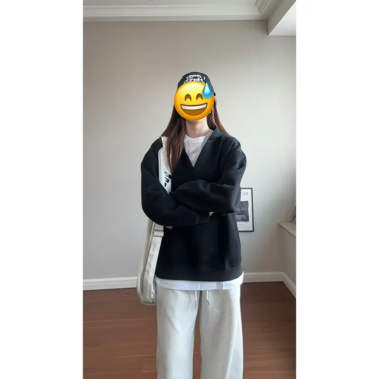 cleanfit浅灰色假两件连帽卫衣男秋季小众设计感外套美式重磅休闲