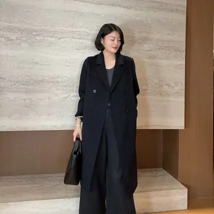 TANTAN 休闲百搭宽松中长款秋冬大衣毛呢外套3217