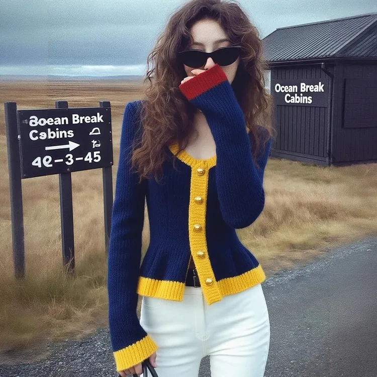 高级感超好看韩系chic上衣高端精致茶里茶气别致撞色针织衫女冬季