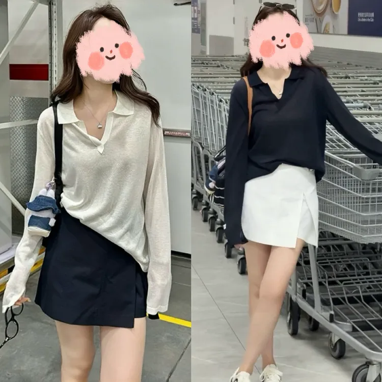 设计感时尚洋气防晒长袖T恤女宽松百搭薄款上衣+显瘦防走光裤裙