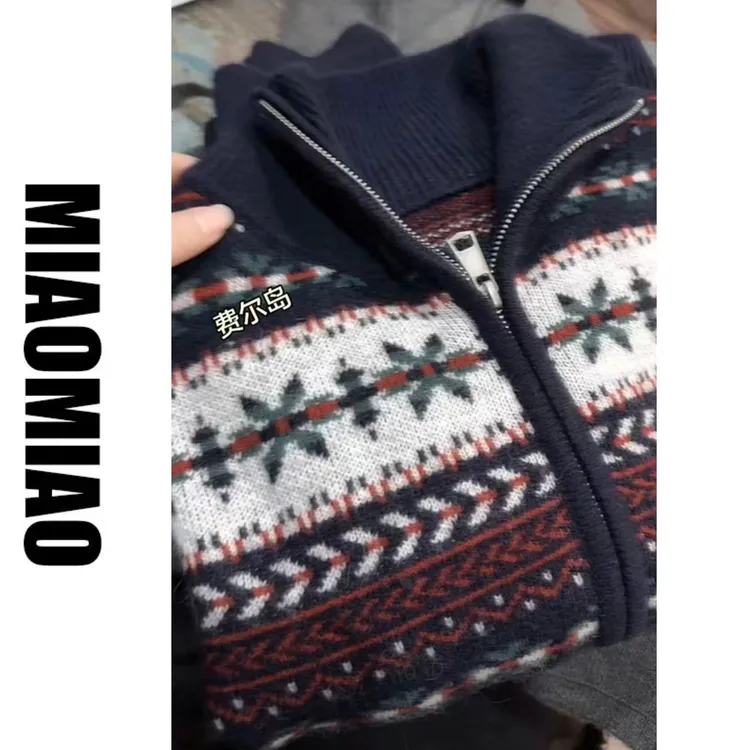 苗苗家名殿~巨好穿~费尔岛提花开衫A151