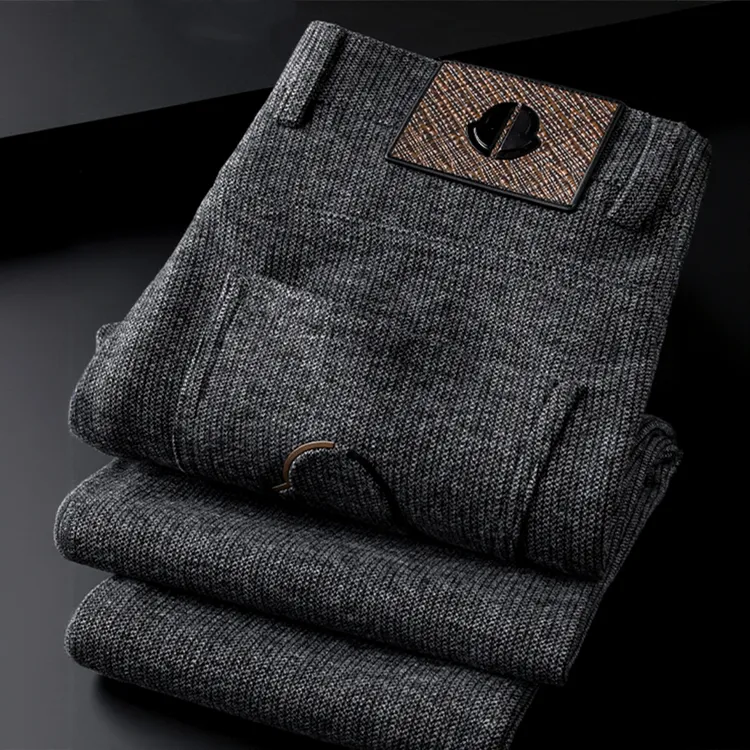 那因波勒秋冬潮流毛呢裤羊毛黑灰色商务休闲裤修身小直筒百搭长裤