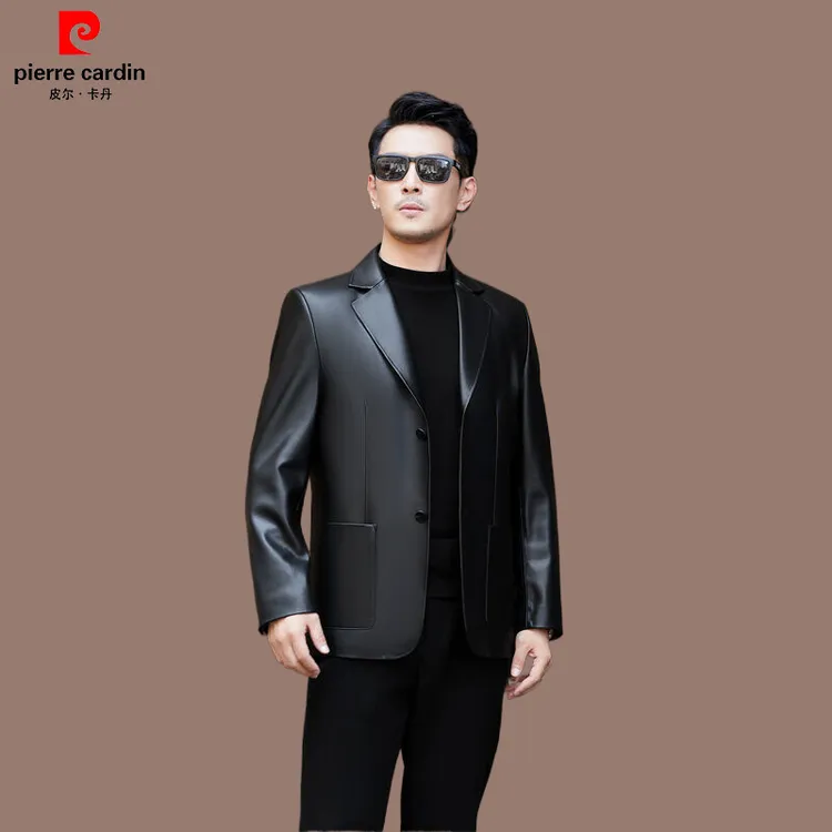 【皮尔卡丹】官方正品秋冬新款男士绵羊皮高档真皮西装休闲修身皮衣