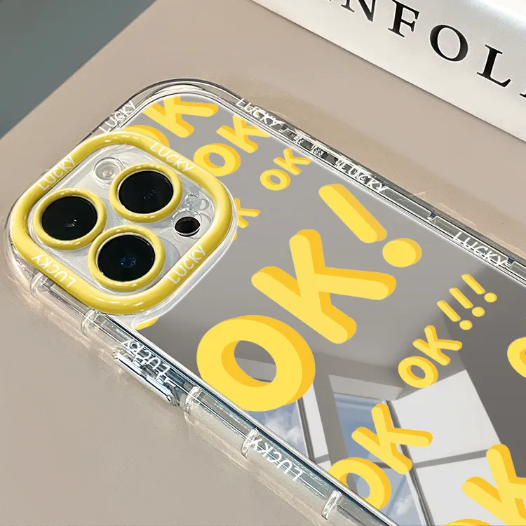 黄色OK镜面适用于苹果16pro华为奶油壳oppo苹果15新iPhone14/12/1