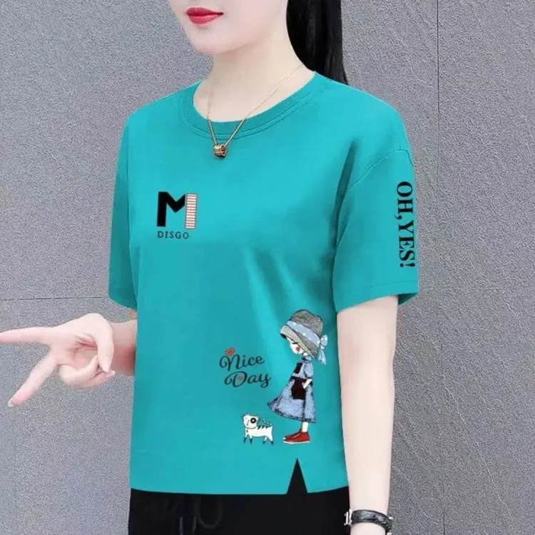 100%纯棉短袖T恤女2025春夏新款韩版宽松时尚大码女装遮肚体恤衫