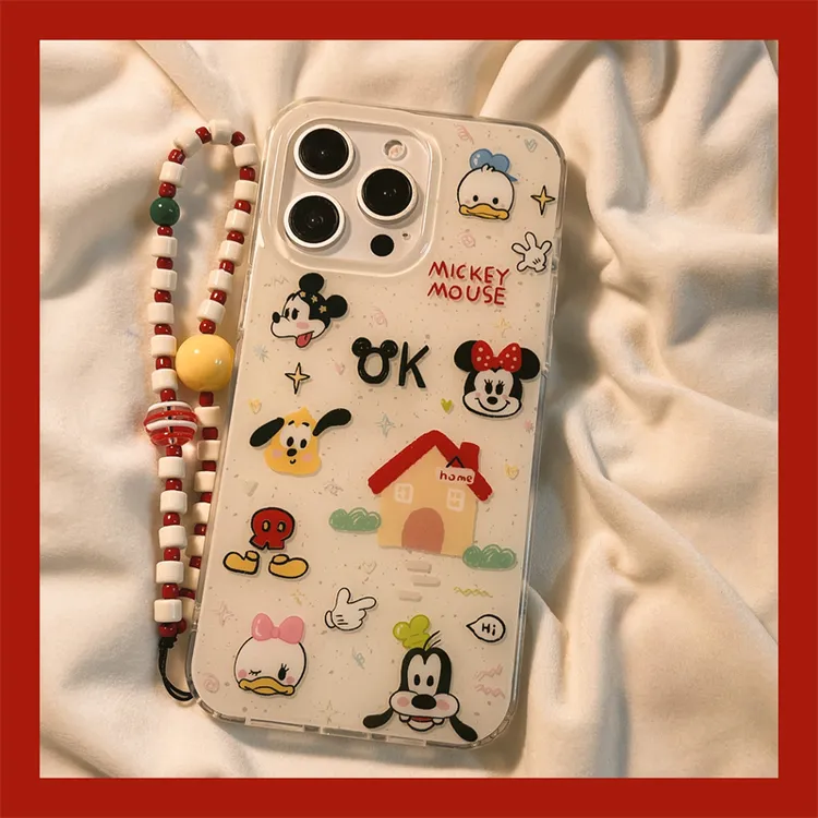 涂鸦米奇适用iphone16手机壳挂绳苹果华为vivo小米OPPO荣耀挂绳套