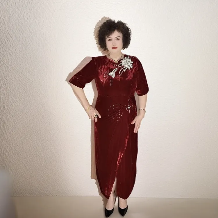 金丝绒婚宴连衣裙高贵气质时尚显瘦修身优雅夏季长款结婚宴会