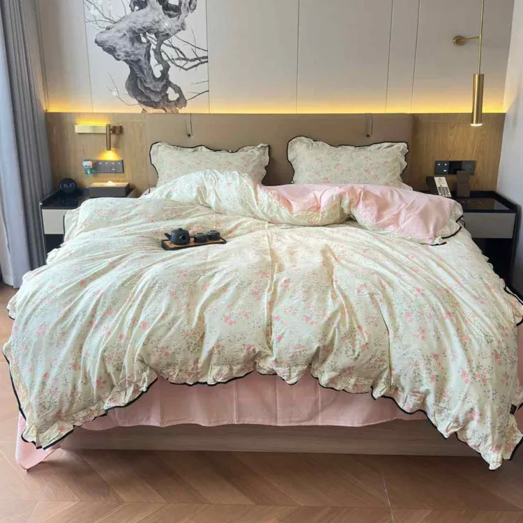 四季黑边款有氧双层纱皱皱纱小清新ins风学生宿舍单人双人四件套