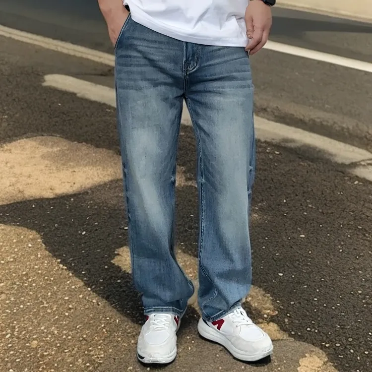 男装四季新款高街牛仔裤男简约柔软宽松休闲百搭阔腿大码直筒长裤