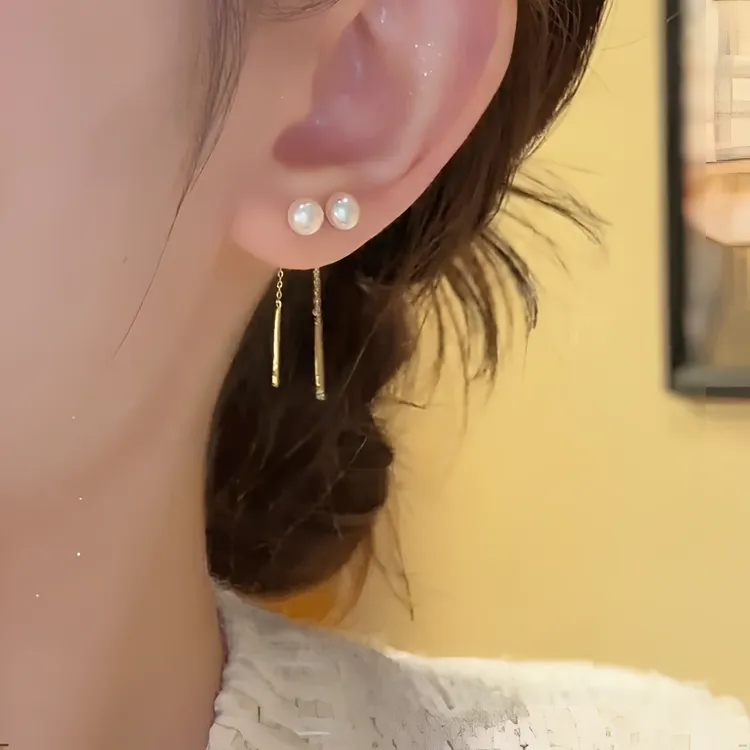 铜合金耳饰 小巧形珠珠流苏耳线小众气质百搭耳环2025新款耳饰女 