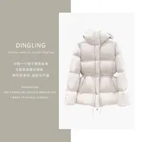 90%白鹅绒！巴黎走秀款,，韩系风收腰连帽加厚鹅绒服