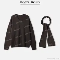 溶溶J【羊毛暖搭】RONGRONG 100羊毛极简风V领毛衣8089