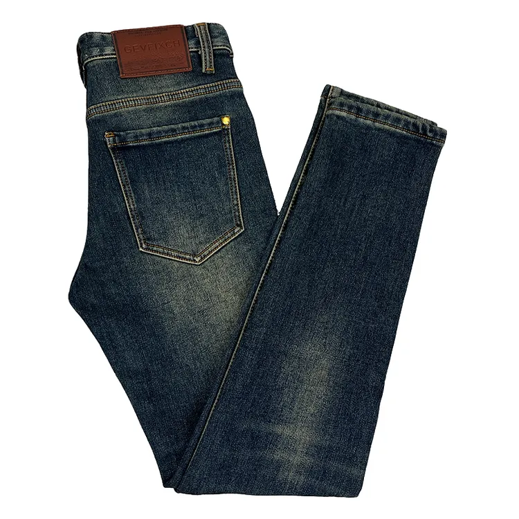 奥美普西比冬季男士加厚蓝色抓绒牛仔裤修身小脚时尚潮流长裤子