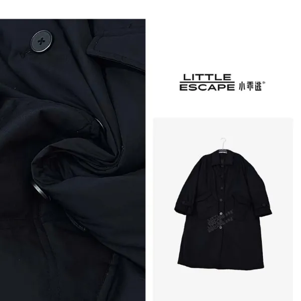 小乖逃长款黑色棉服大衣外套羽绒ET感斜口袋外套万能百搭外套女