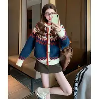 费尔岛提花加厚牛角扣针织毛衣外套女冬季2025新款半身裙两件套装