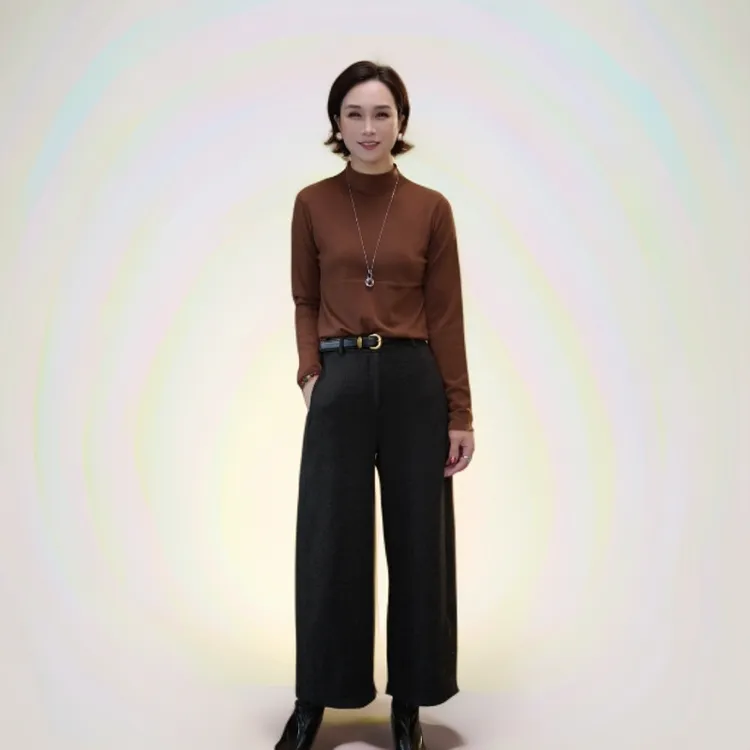 【赞妈甄选】新款高腰显瘦时尚百搭醋酸羊毛裤ZM79210