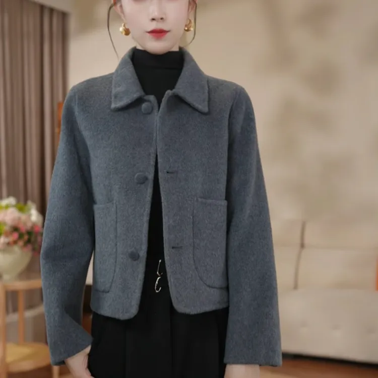 【妙璎羽】2025上新娃娃领三粒扣气质外套长袖双面大衣短款2616秋冬