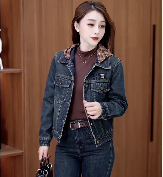 2025冬季新一体绒休闲牛仔短外套女洋气宽松显瘦百搭气质夹克上衣