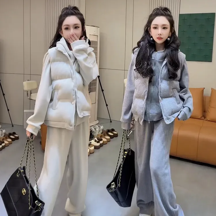 时尚休闲运动加绒套装女冬季2025网红同款保暖加厚卫衣卫裤棉马甲