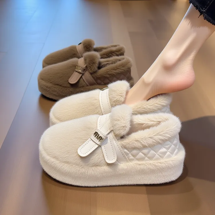 水貂绒白色毛毛鞋软底女厚底外穿新款懒人一脚蹬增高毛毛鞋网红款